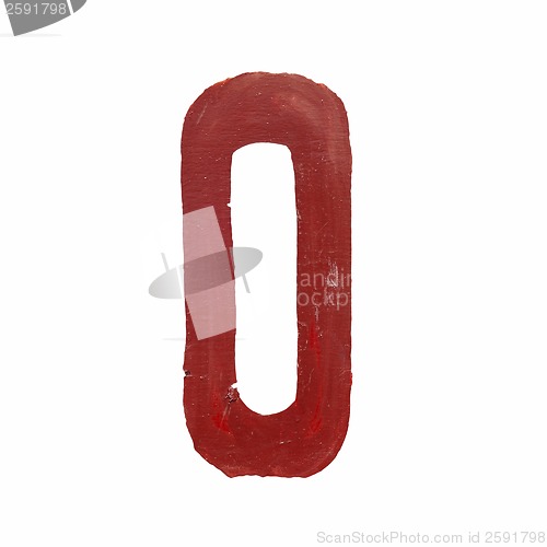 Image of Red handwritten number zero isolated