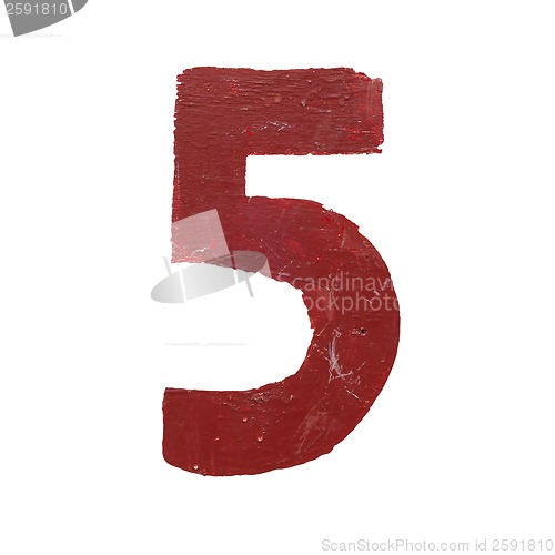 Image of Red handwritten number five isolated
