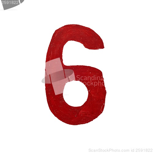 Image of Red handwritten number six isolated