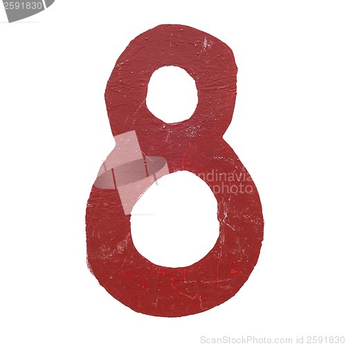 Image of Red handwritten number eight isolated