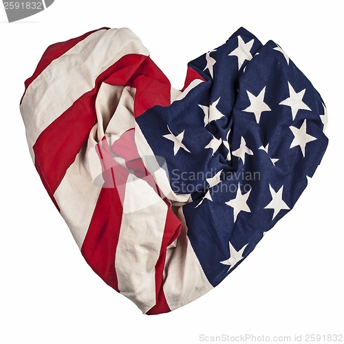 Image of American flag isolated on white background, heart shape