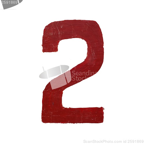 Image of Red handwritten number two isolated