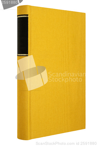 Image of Yellow book isolated on white, black frame for title on the spine