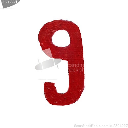 Image of Red handwritten number nine isolated