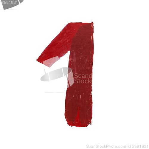 Image of Red handwritten number one isolated