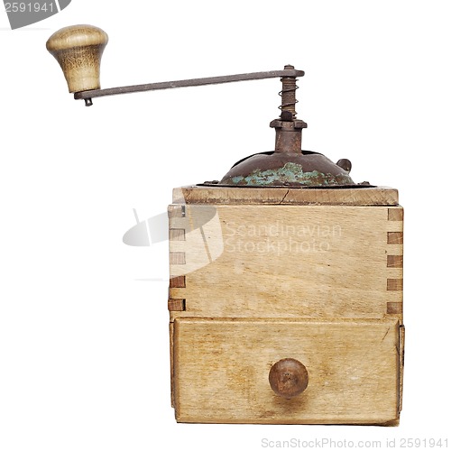 Image of old coffee grinder isolated on a white background