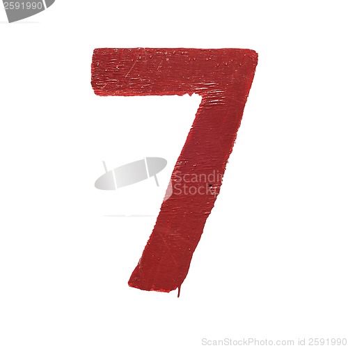 Image of Red handwritten number seven isolated