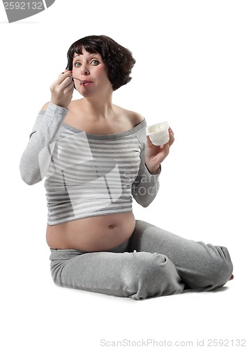 Image of Women eating healthy lifestyle yogurt food