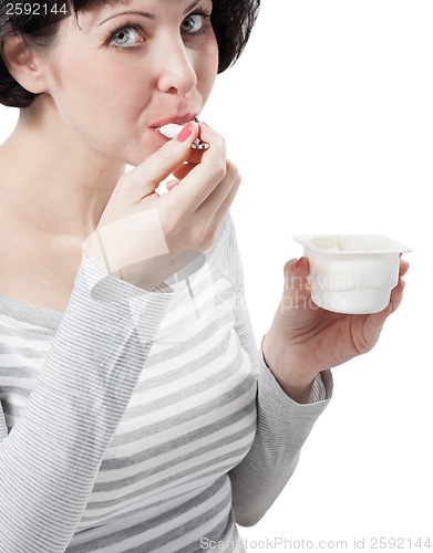 Image of Women eating healthy lifestyle yogurt food