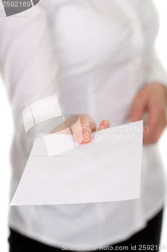 Image of woman gives a white envelope