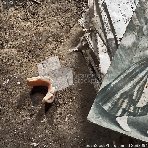 Image of denture on the ground