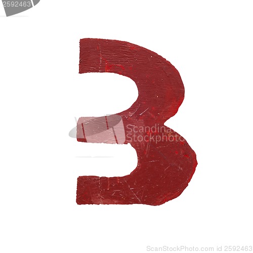 Image of Red handwritten number three isolated