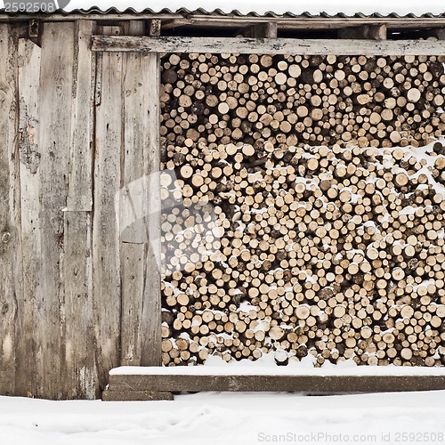 Image of plank wall and pile of fire woods background