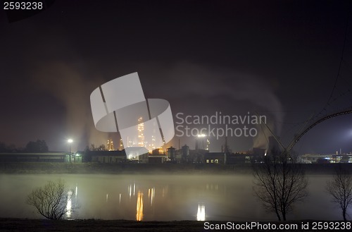 Image of Oil refinery at night