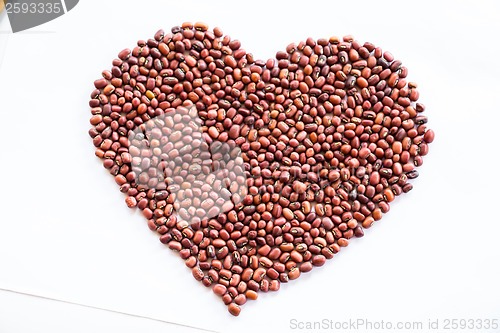 Image of Heart of red beans on a white background