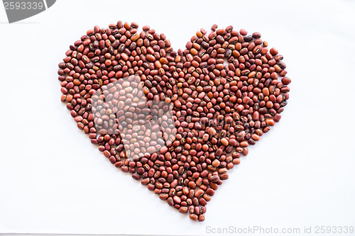 Image of Heart of red beans on a white background