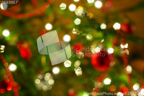 Image of Abstract background. Blurred colorful circles bokeh of christmas lights 