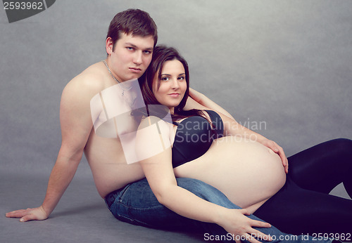 Image of Loving happy couple, pregnant woman with her husband