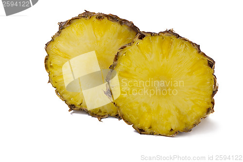 Image of Cut off from the pineapple slices on white background.