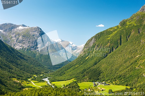 Image of Village at the foot of mountain in Norway