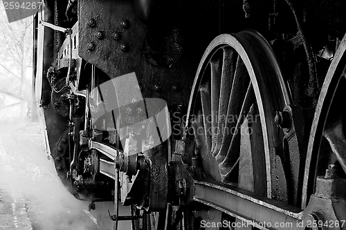 Image of Wheels of an old steam locomotive