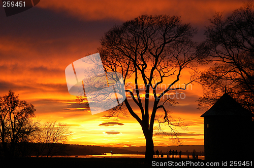 Image of December sunset at Akershus fortress, Oslo, Norway