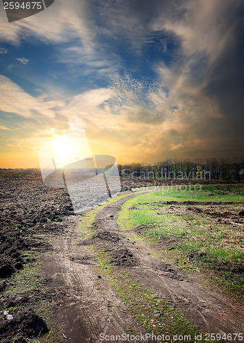 Image of Country road through the plowed field