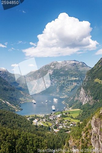 Image of Cruise ships in Geiranger seaport, Norway.