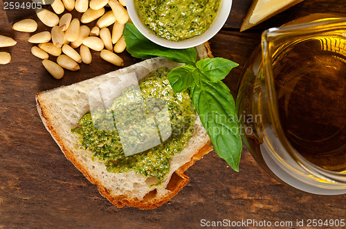 Image of Italian basil pesto bruschetta ingredients