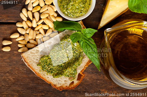 Image of Italian basil pesto bruschetta ingredients