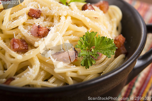 Image of Pasta Carbonara with bacon and cheese