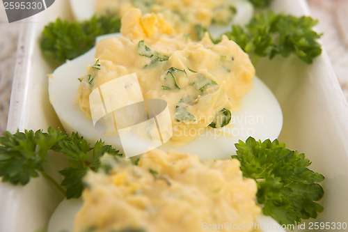 Image of Stuffed eggs with parsley and mayonnaise 