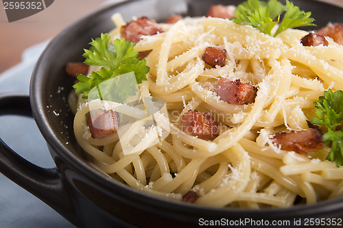 Image of Pasta Carbonara with bacon and cheese