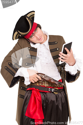 Image of Young man in pirate costume