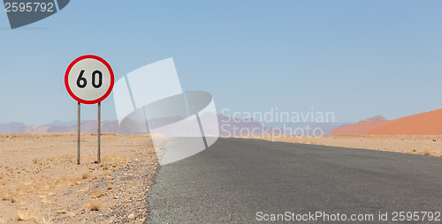 Image of Speed limit sign at a desert road in Namibia