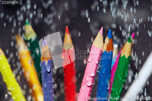 Image of Color pencils under the rain