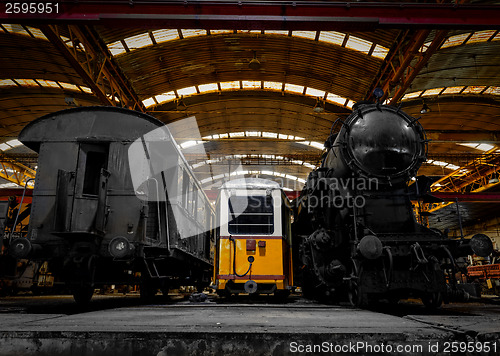 Image of Old industrial locomotive in the garage