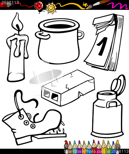 Image of objects cartoon set for coloring book