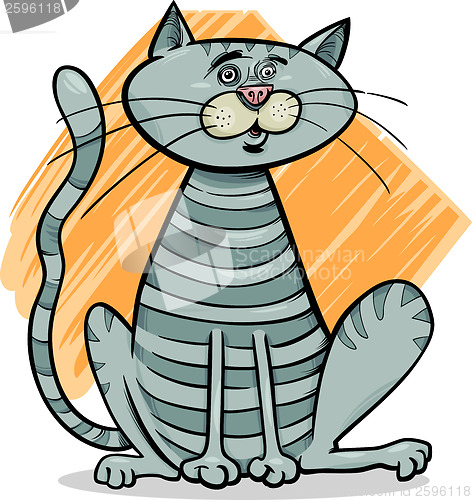 Image of tabby gray cat cartoon illustration