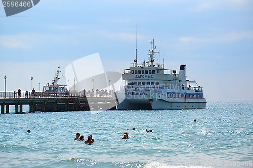 Image of Sea entertainments. The ship Dagomys on pier.