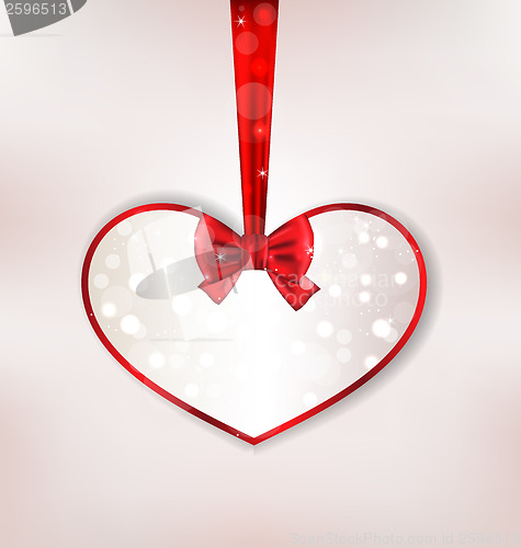 Image of Card heart shaped with silk bow for Valentine Day