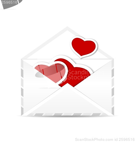 Image of Envelope with set valentine red hearts