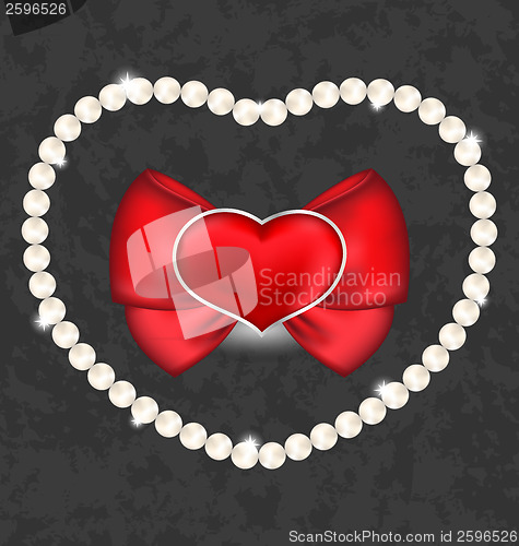 Image of Red heart with bow and pearls for Valentine Day