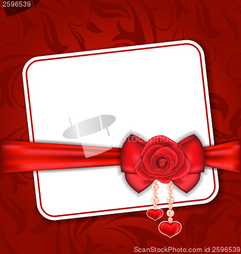 Image of Beautiful card for Valentine Day with red rose and bow