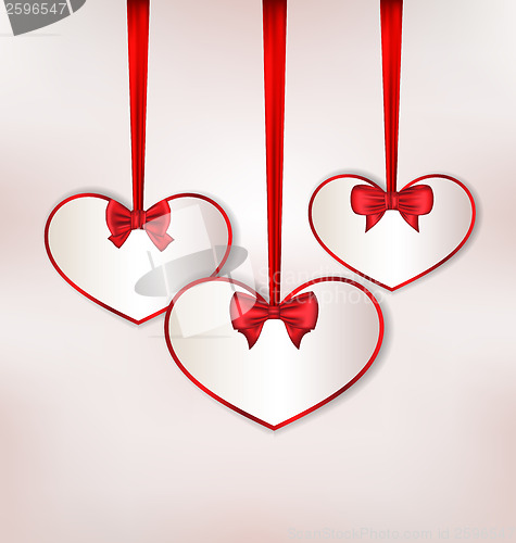 Image of Set card heart shaped with silk bow for Valentine Day