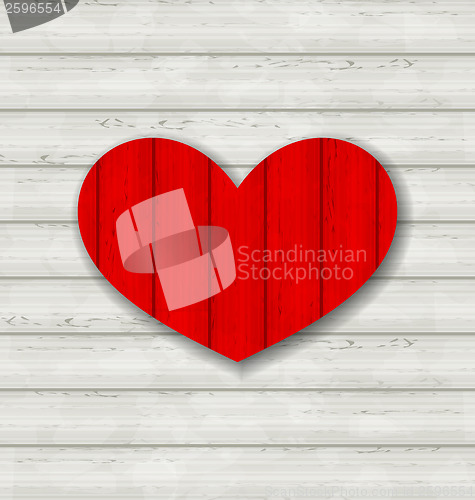 Image of Red heart on wooden background for Valentine Day