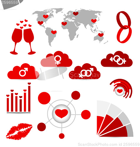 Image of Valentine's Day infographics and wedding design elements