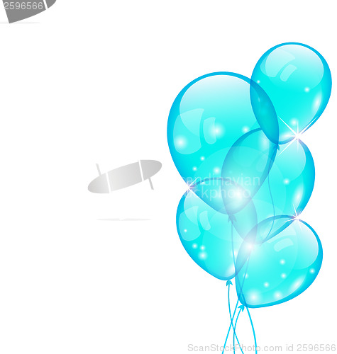 Image of Flying blue balloons isolated on white background