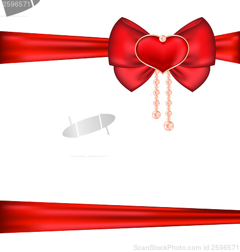 Image of Red bow with heart and pearls for packing gift Valentine Day