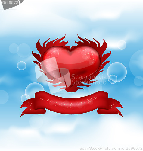 Image of Red heart on blue sky background for Valentine's day